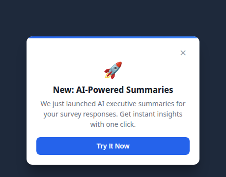 In-app notification announcing a new feature with call-to-action button